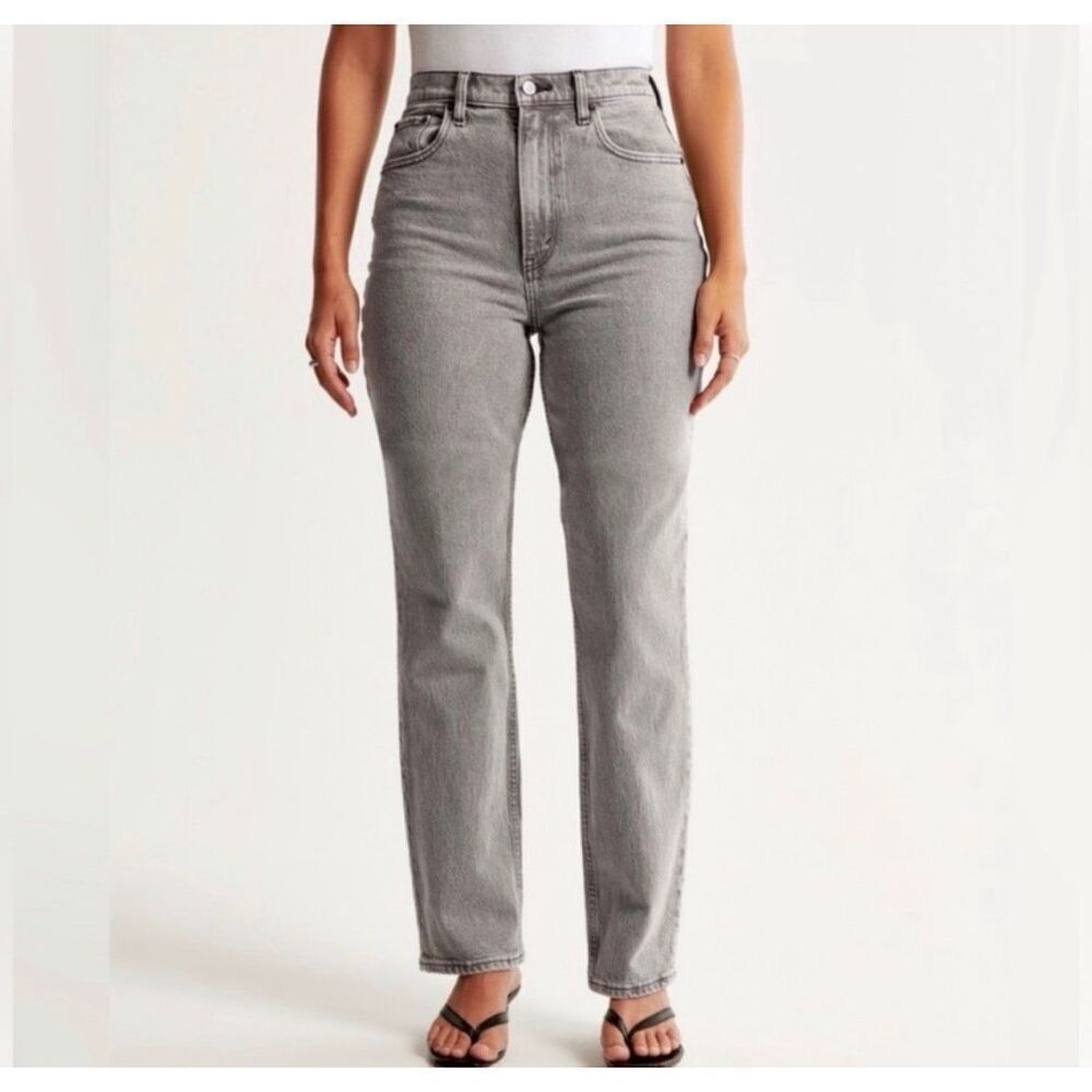 Abercrombie The ‘90s Straight Ultra High Rise Denim Jeans, Grey, Size 24 / 00 R